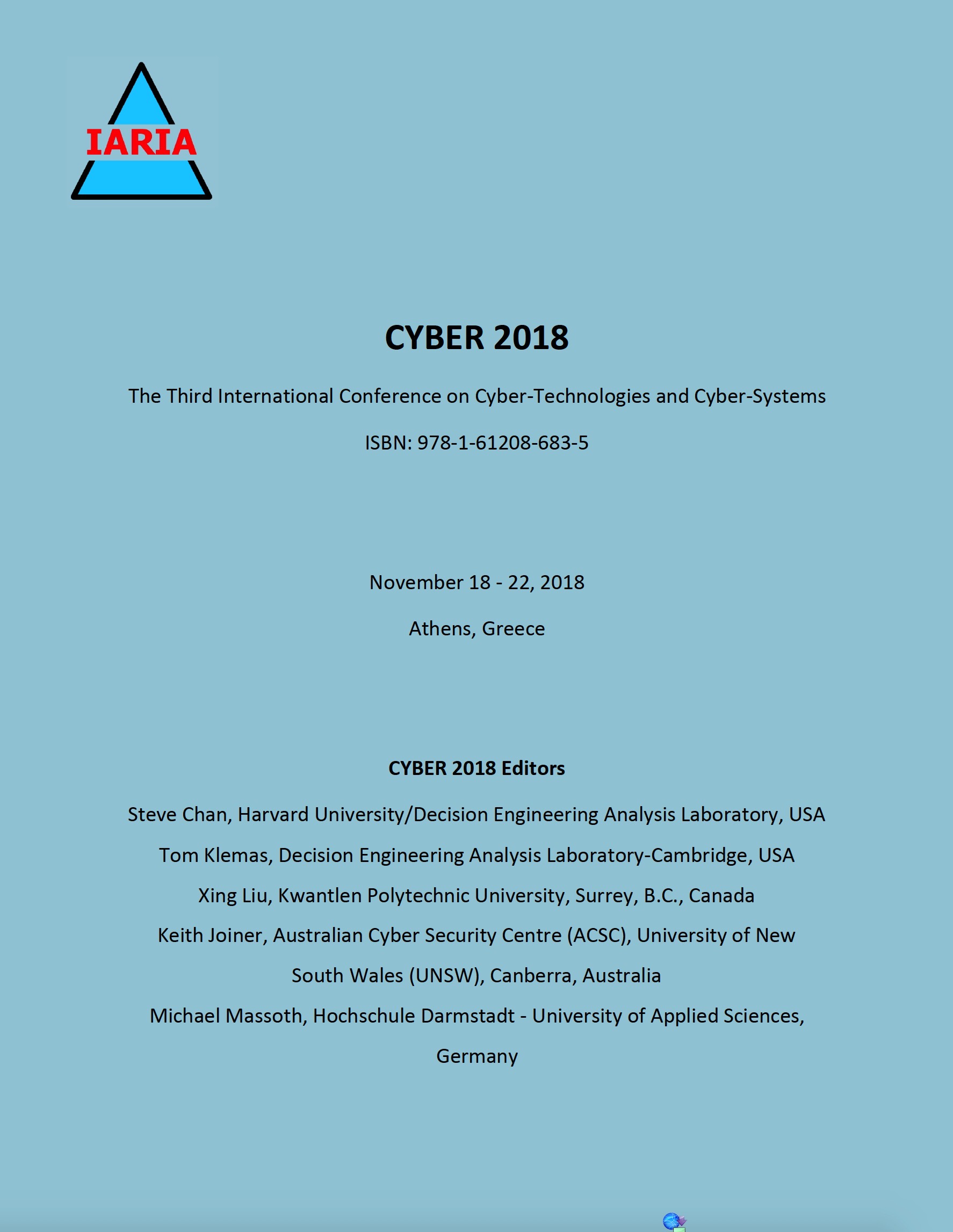 Decision Engineering Analysis Lab Member Steve Chan Publication at IARIA Cyber 2018
